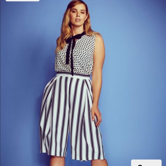 Eloquii Pants - Eloquii pleated B/W stripe culotte short pants 16